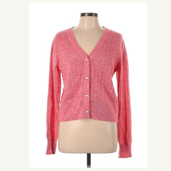 Joie Pink scalloped trim V-Neck Cardigan Sweater - Picture 1 of 10